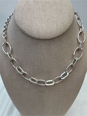 Tommy Bahama Silver Tone Rhinestone Chain Link Necklace 16” + Extender